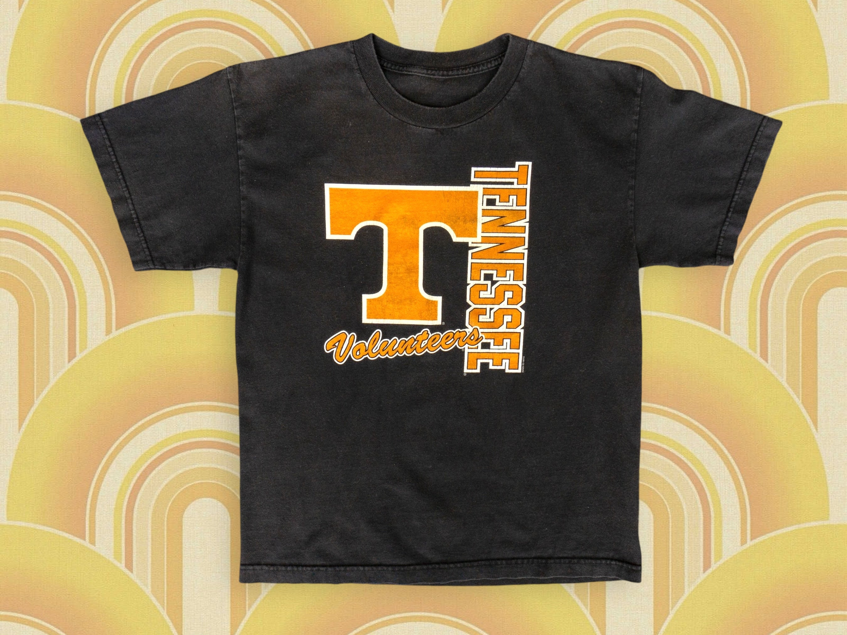 Tennessee Volunteers Script T-Shirt - Retro Vintage Black Tee With Helmet Logo
