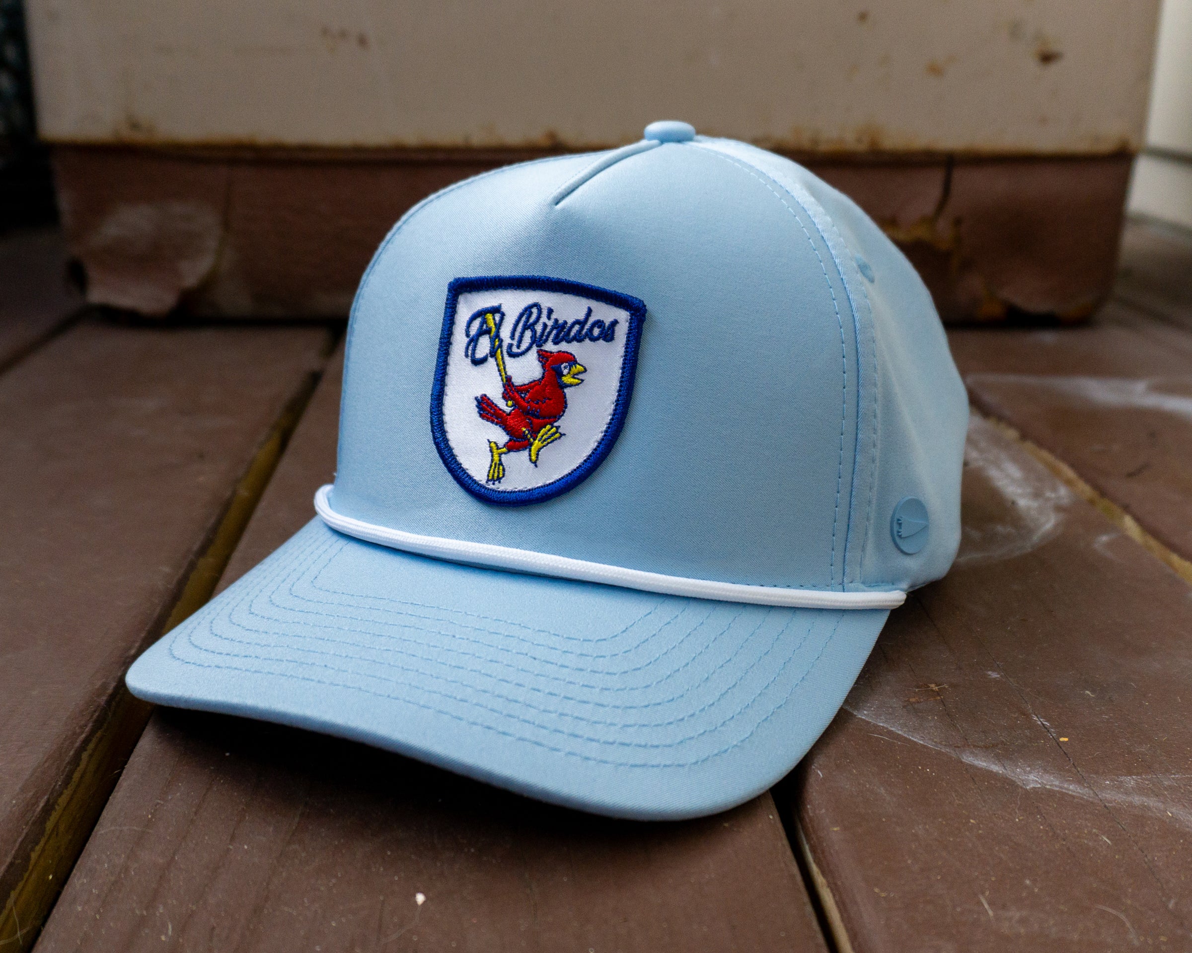 St. Louis El Birdos Snapback Golf Hat with Rope with Patch Light Blue Baby Blue Adjustable Structured Mid Crown Performance Baseball Vintage Retro
